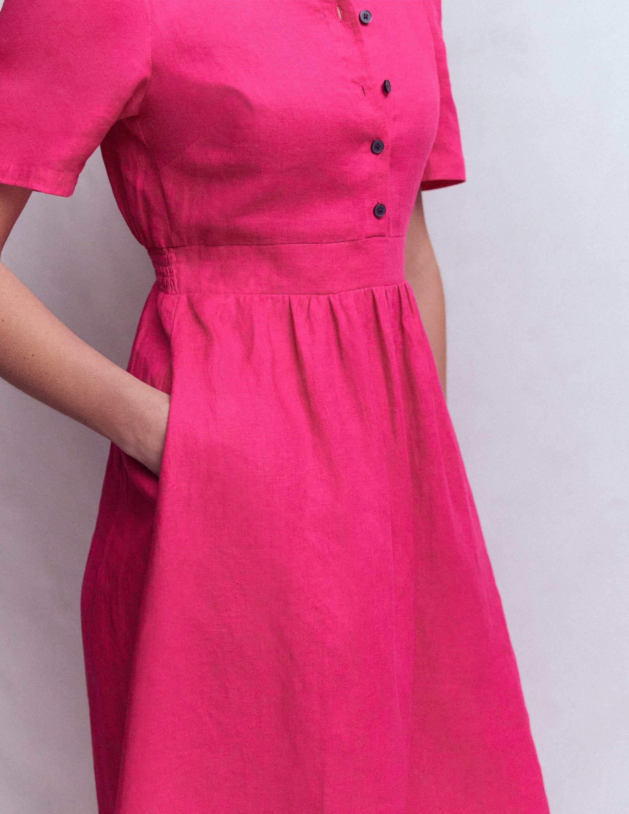 Ivy Placket Linen Midi Dress