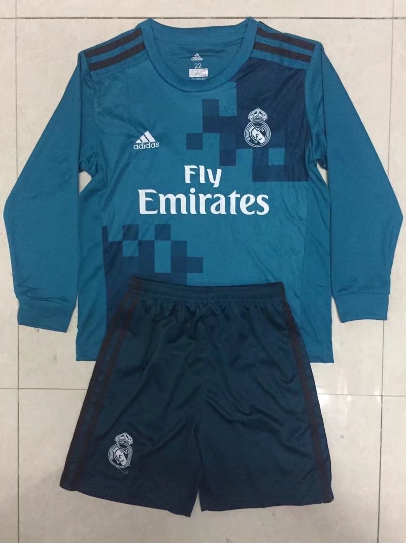 Kids Real Madrid Third 201718 LS Soccer Suits ShirtShorts - Official