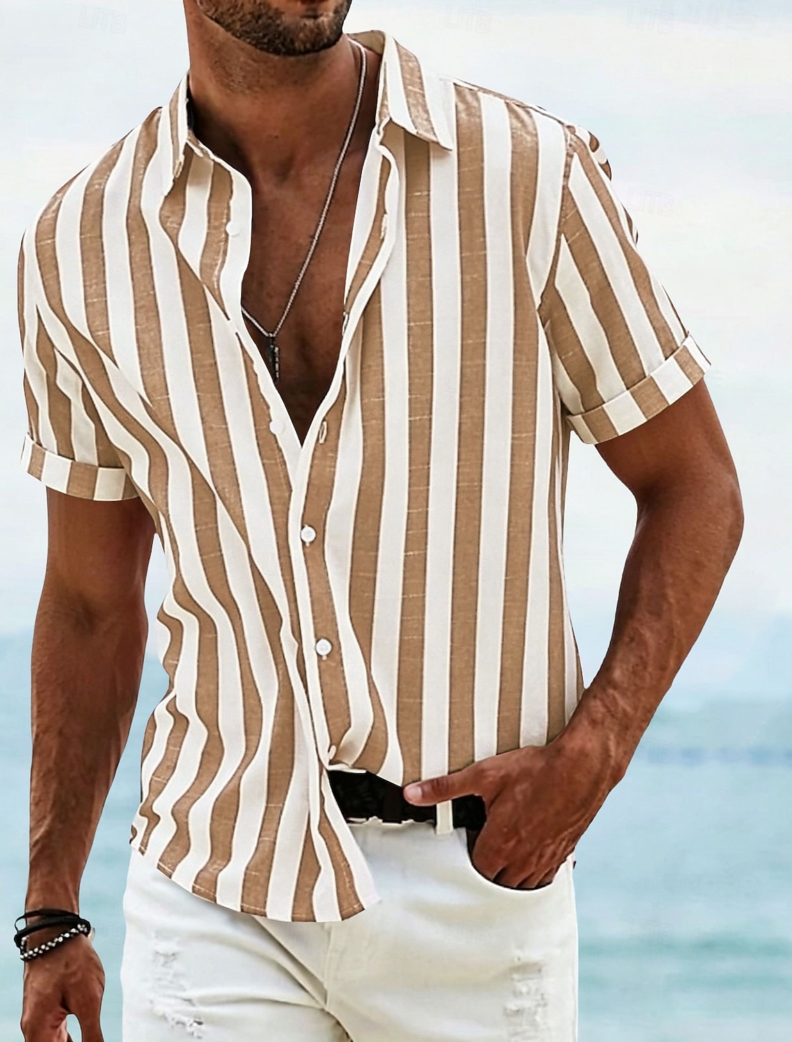 Men's Shirt Linen Shirt Summer Shirt Beach Shirt Cotton Linen Shirt Striped Shirts Striped Vacation Hawaiian Yellow Red Blue Green Long Sleeve Turndown Spring & Fall Clothing Apparel Button-Down