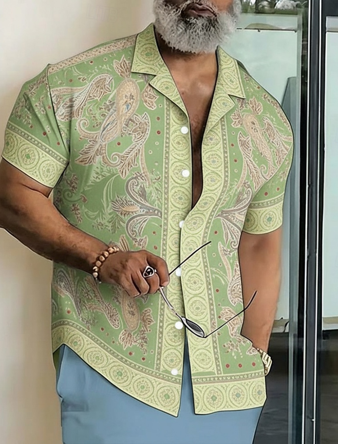 Men's Paisley Floral Print Ethnic Shirt Button Up Shirt Camp Collar Shirt Short Sleeve Vintage Retro Streetwear Vacation Summer Spring Cuban Collar 3D Print Blue Pink Green Khaki