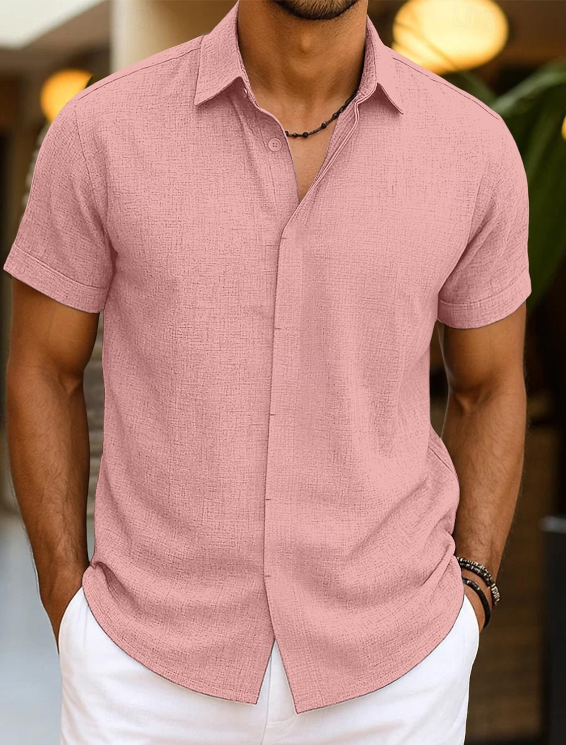 Men's Shirt Linen Shirt Summer Shirt Beach Wear Button Up Shirt Plain Vacation Casual Black Pink Navy Blue Green Long Sleeve Turndown Spring & Summer Clothing Apparel