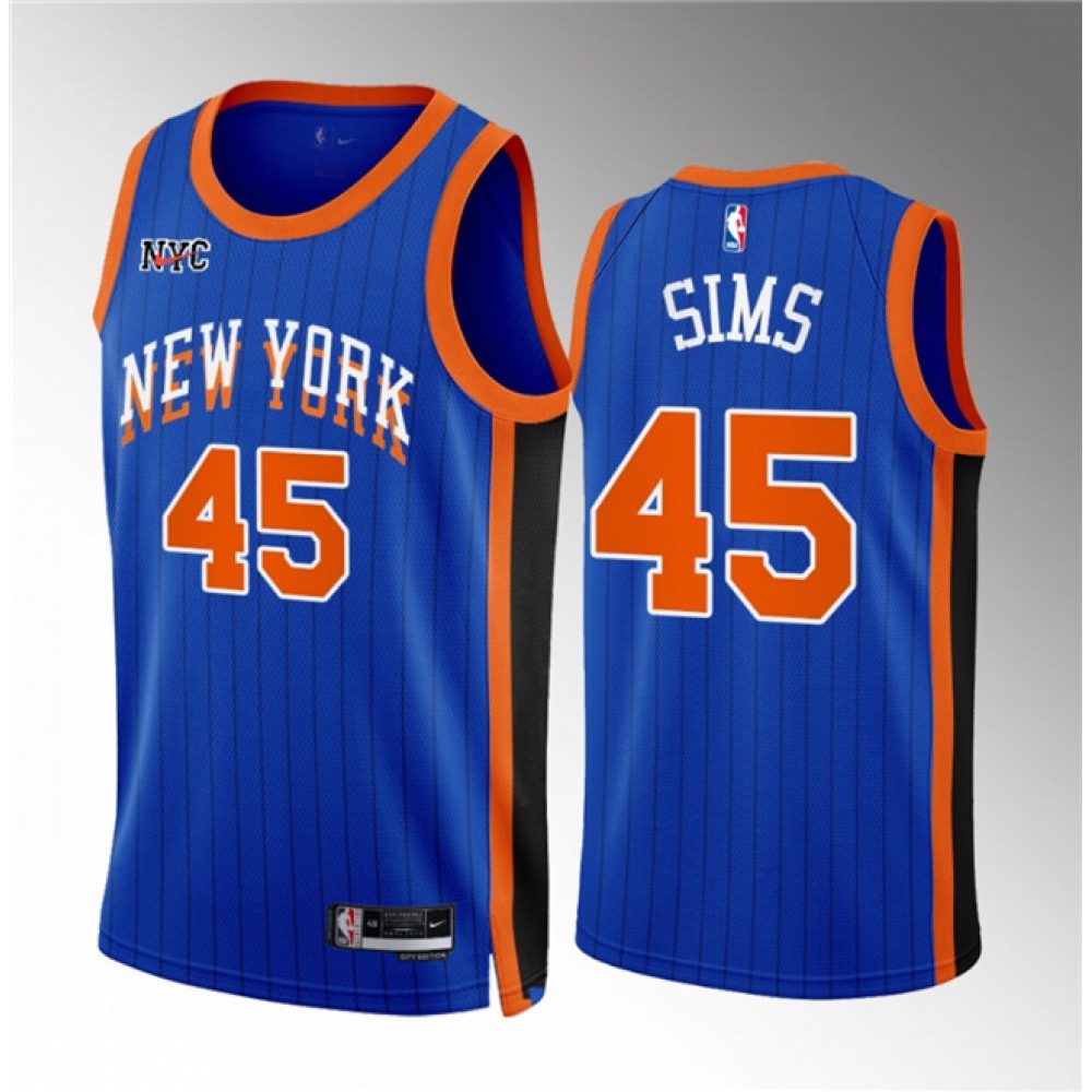 Men's New Yok Knicks #45 Jericho Sims Blue 2023/24 City Edition Stitched Basketball Jersey