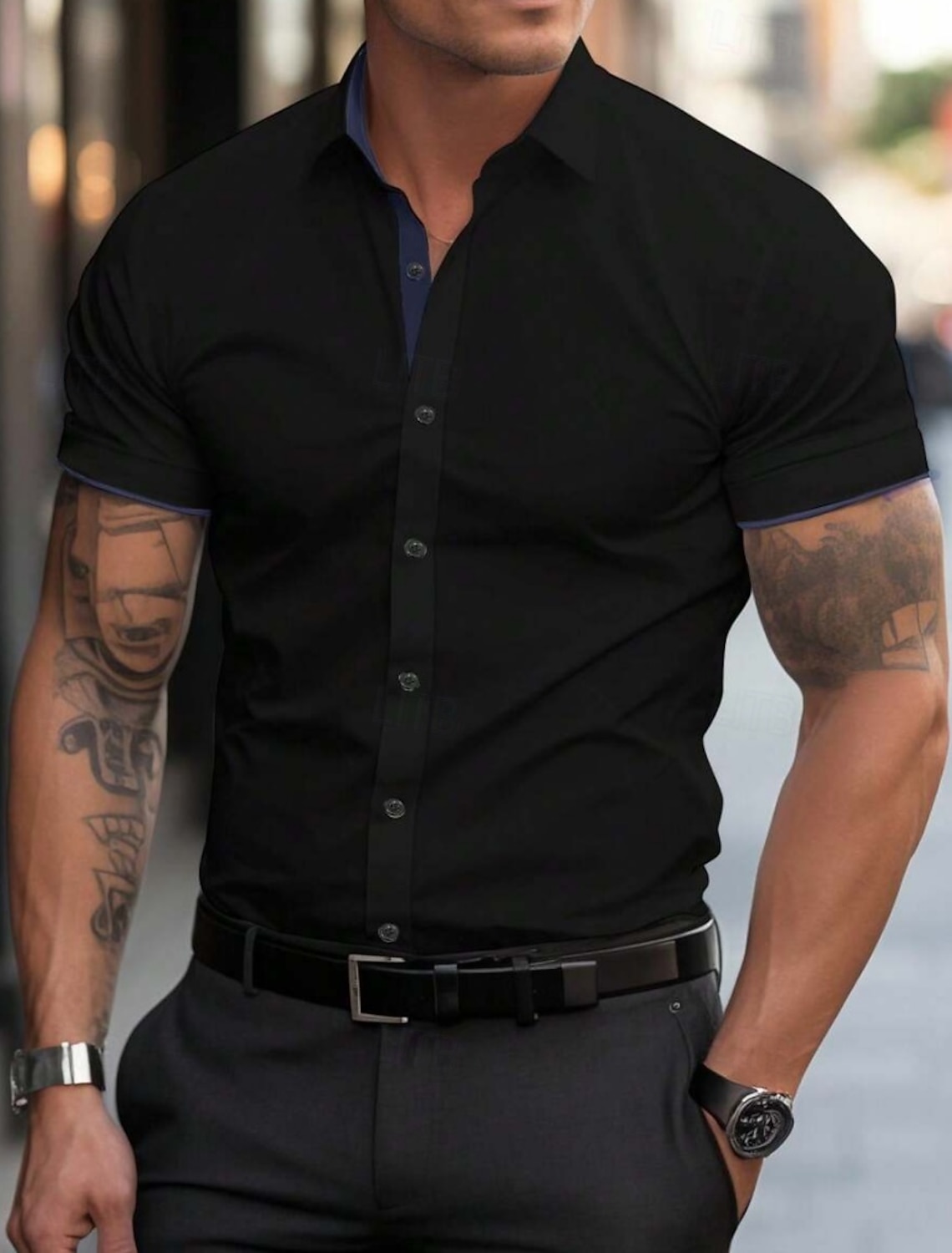 Men's Dress Shirt Non Iron Plain Outdoor Business Light Pink Black