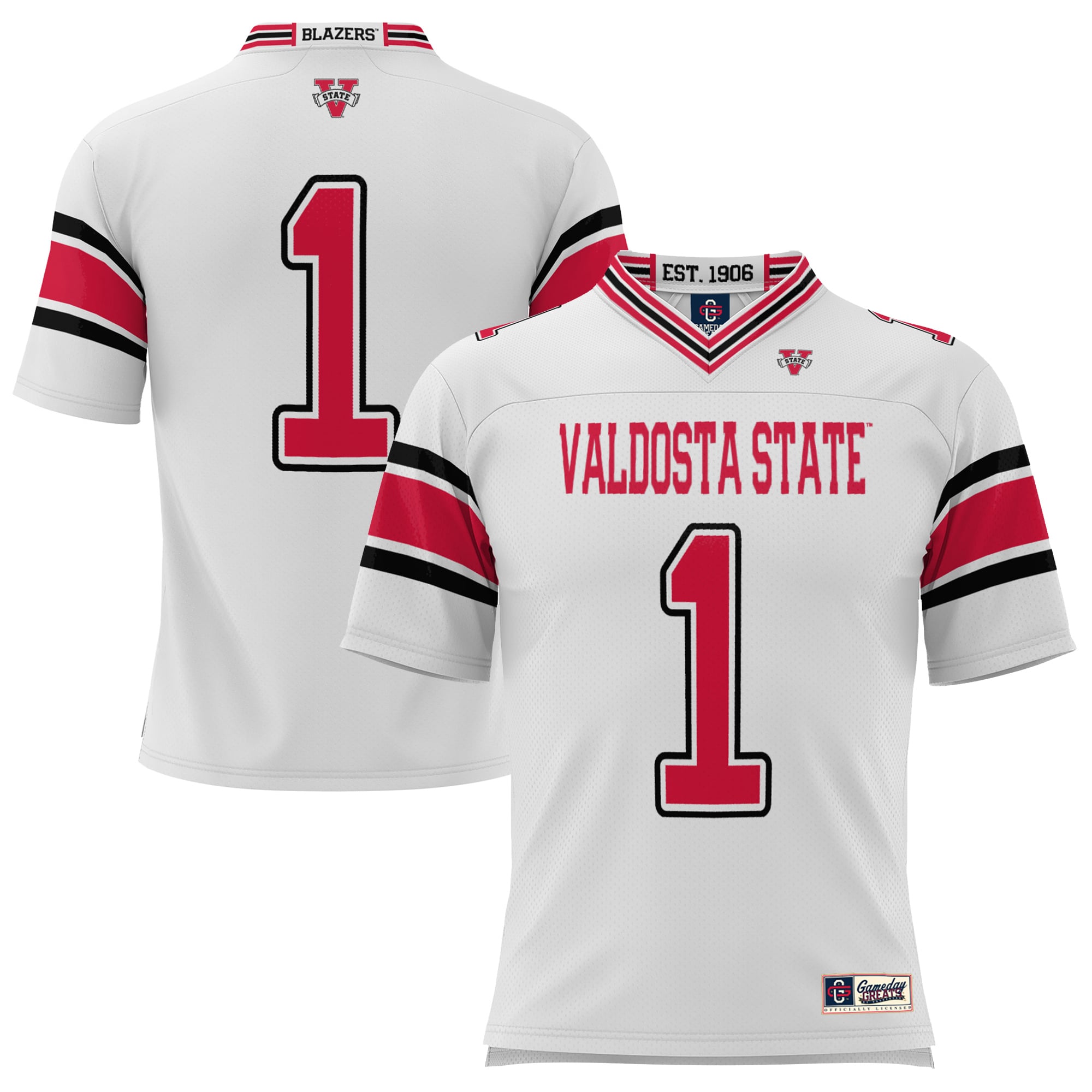 Men's #1 White Valdosta State Blazers Endzone Football Jersey