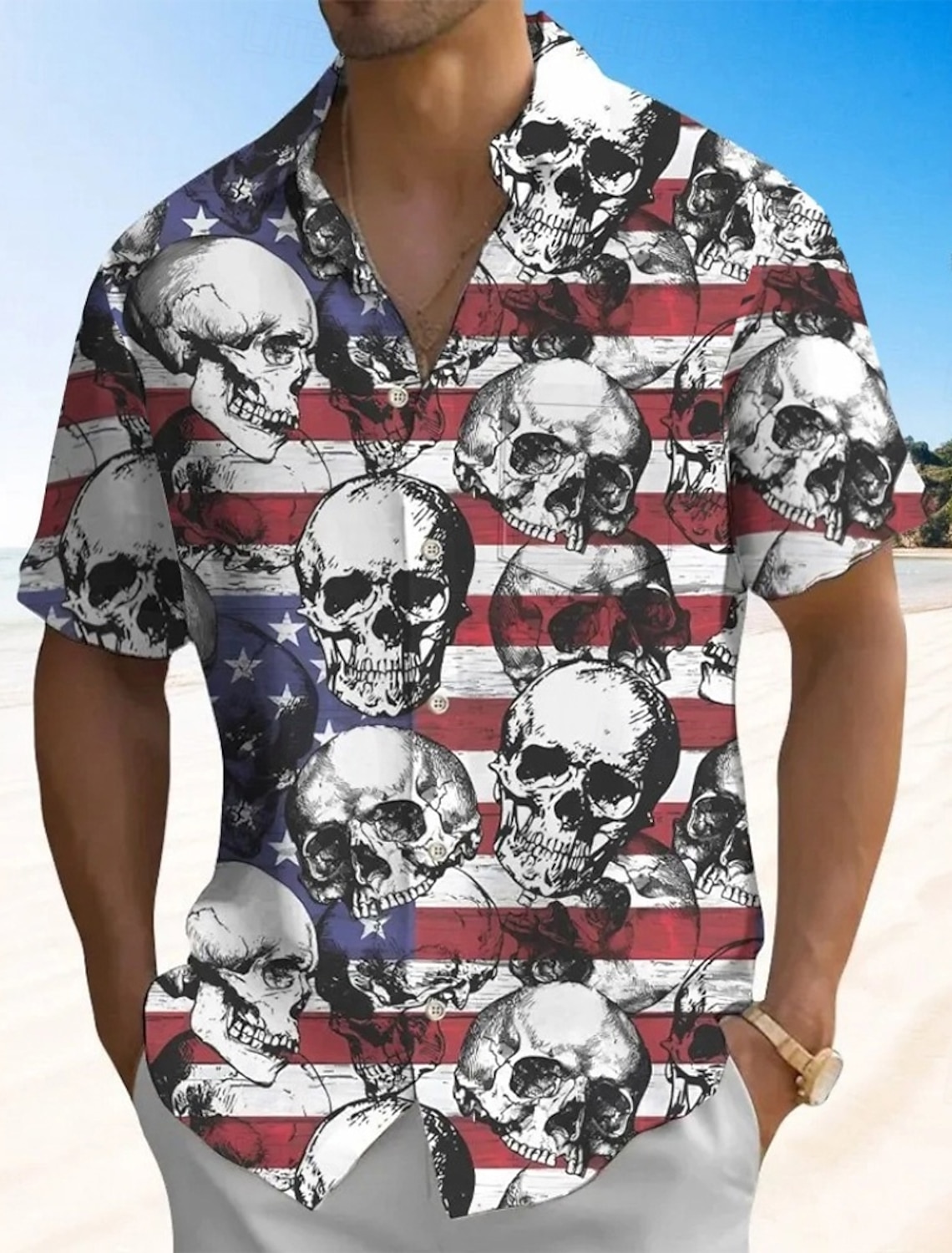 Independence Day Men's American US Flag Patriotic Shirt Casual Shirt Cuban Collar Shirt Short Sleeve Army Militray Holiday Streetwear Summer Spring Stand Collar Camp