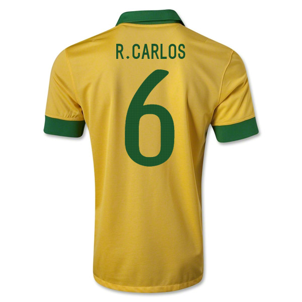 Authentic 1314 Brazil 6 RCarlos Yellow Home Jersey Shirt
