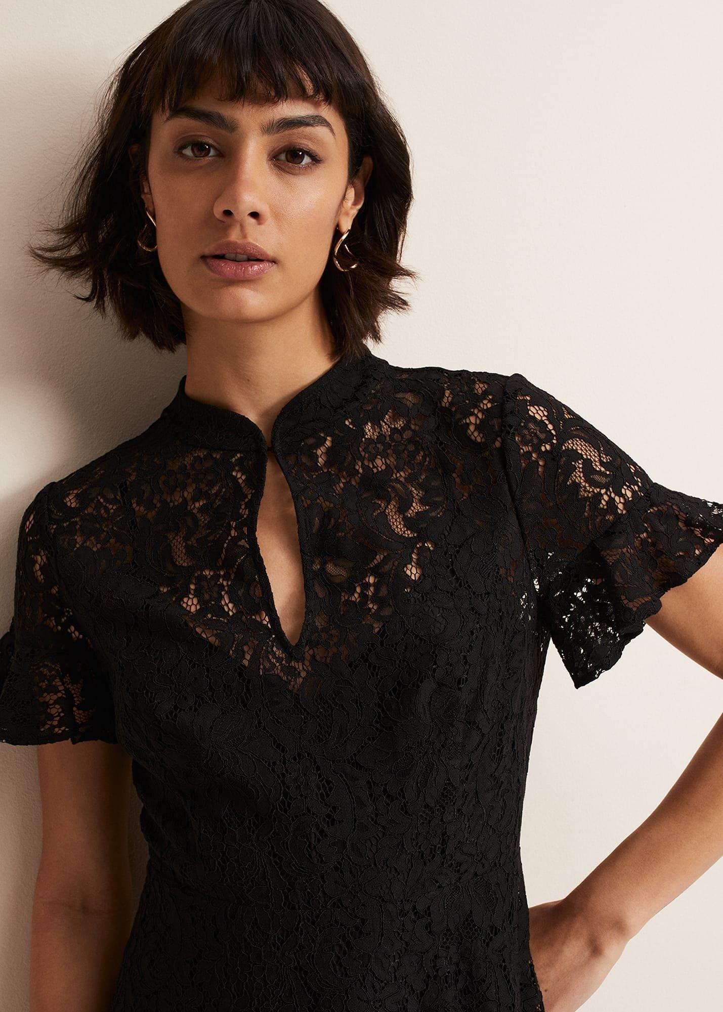 Rimsha Black Lace Midi Dress