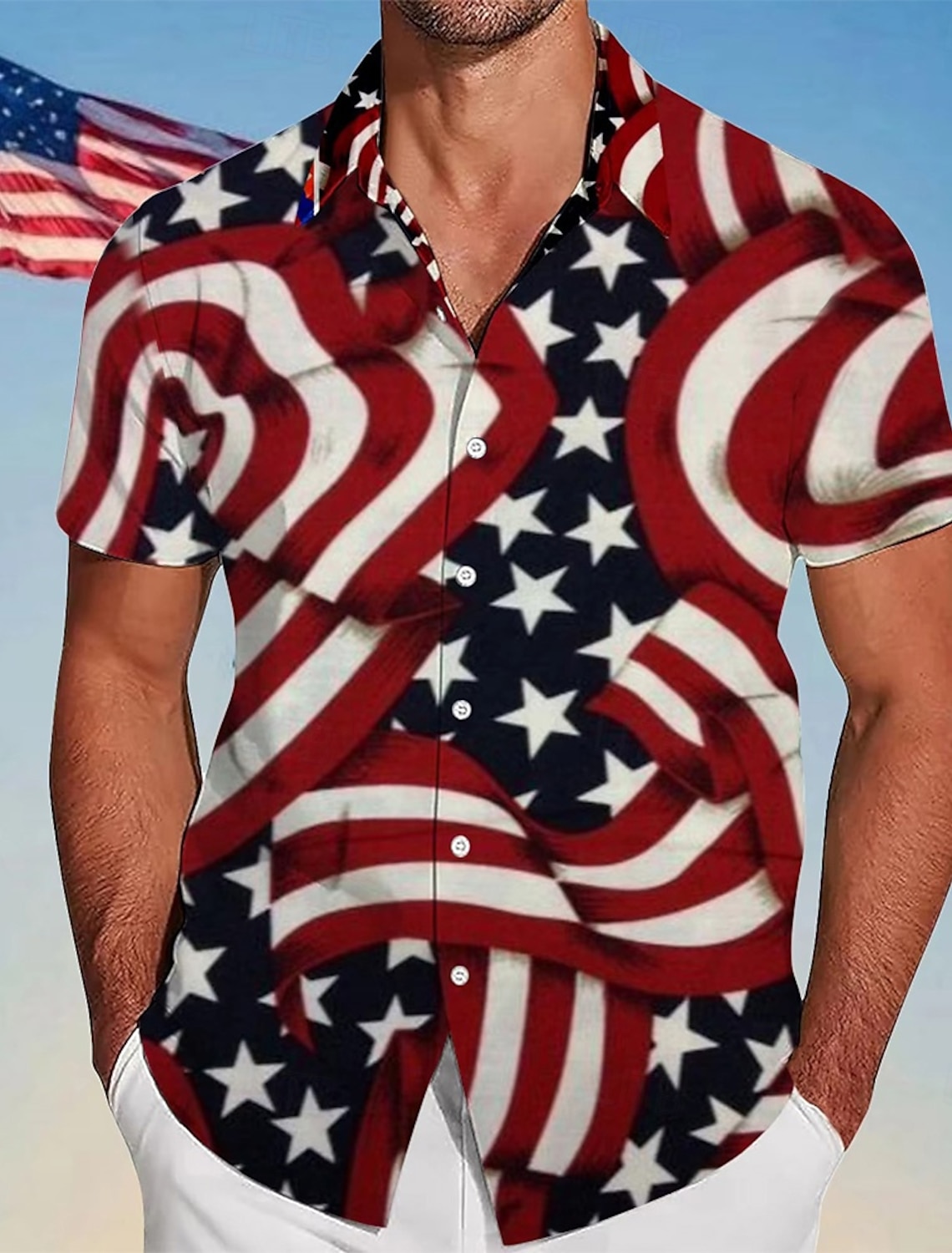 Independence Day Men's American US Flag Patriotic Fourth of July Shirt Summer Shirt Button Up Shirt Short Sleeve Fashion Casual Outdoor Holiday Summer Spring Turndown 3D