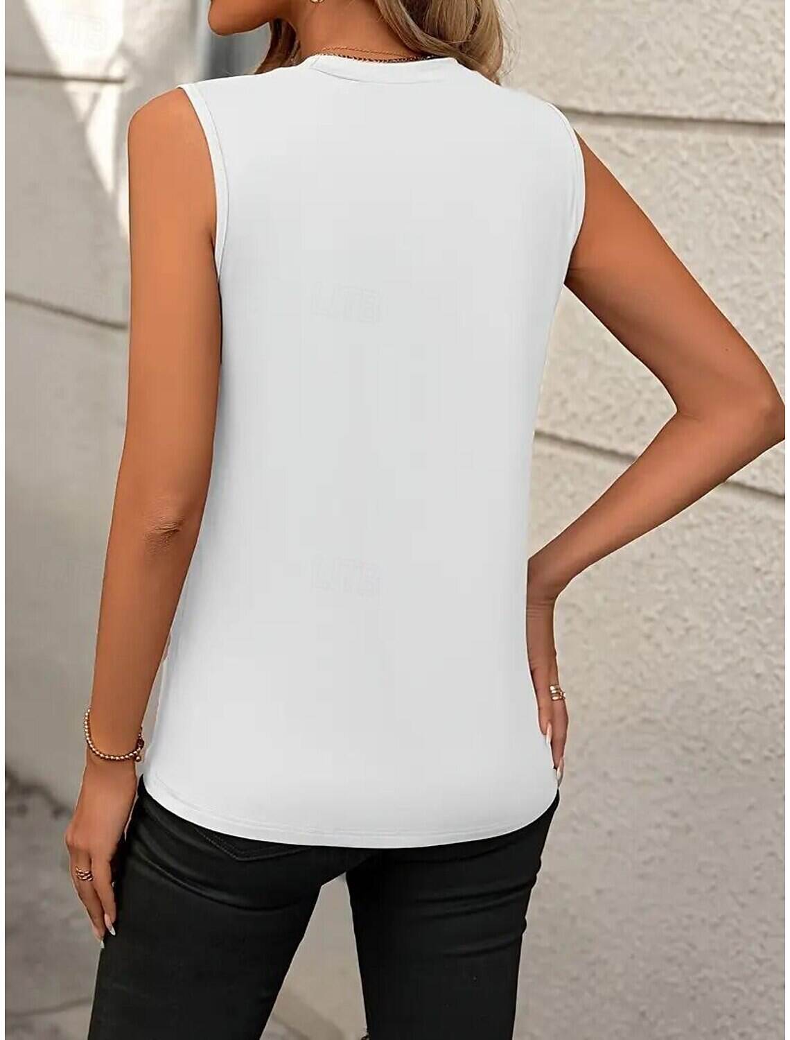 Women's Blouse Sleeveless Round Neck Asymmetrical Layered Elegant Draped Summer Spring Casual Workwear Regular Fit Versatile Top Clothing Apparel