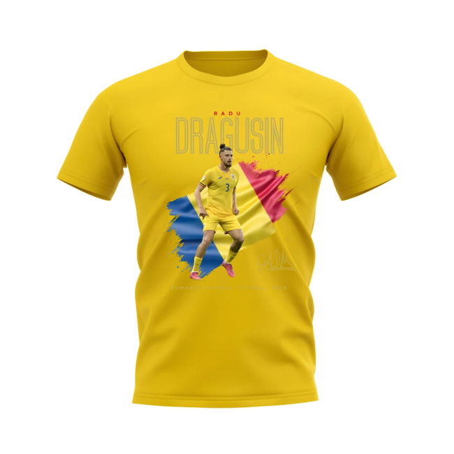 Radu Dragusin Flag And Player Romania T-Shirt (Yellow) Performance