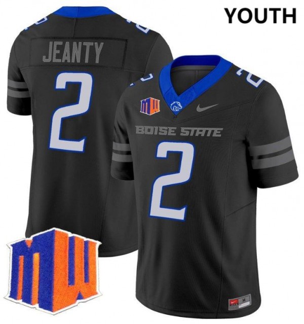 Boise State Broncos Ashton Jeanty #2 Black Youth(Kids) Stitch Jersey Nike