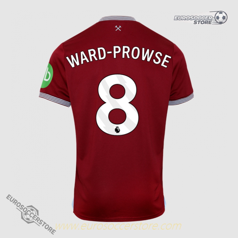 West Ham United's 25-26 Home Jersey featuring WARD-PROWSE with the number 8.