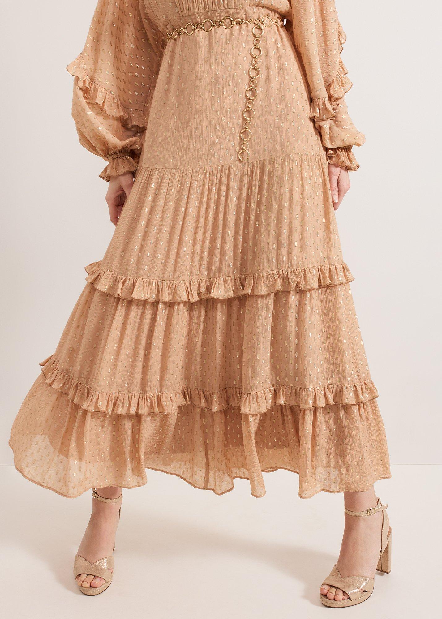 Priscilla Shimmer Ruffle Maxi Dress