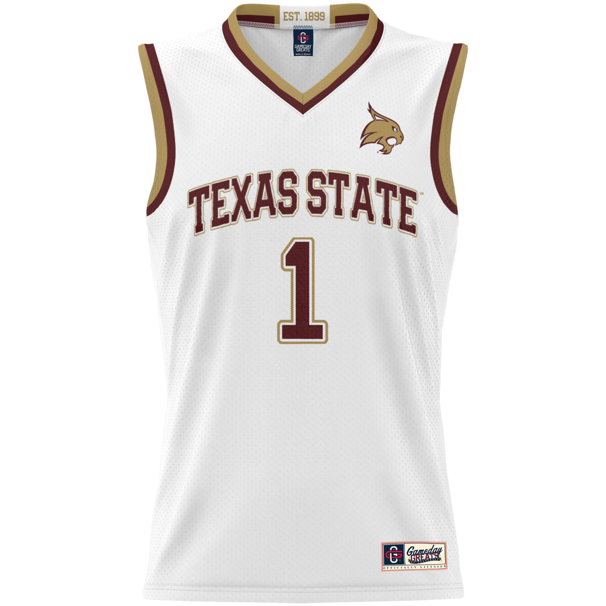 [DDG] #1 Texas State Bobcats GameDay Greats Unisex Lightweight Basketball Jersey - White