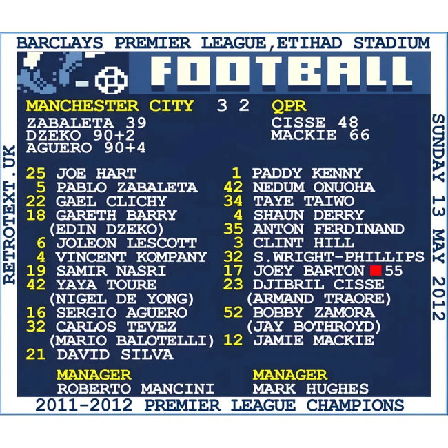 2012 Man City v QPR (Manchester City) Retrotext t-shirt