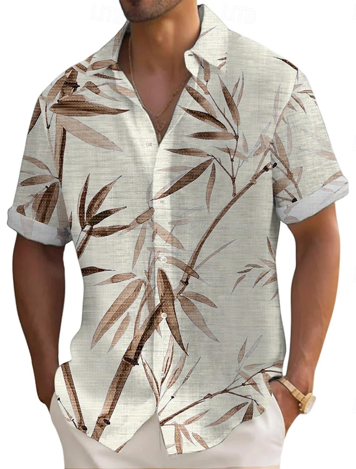 Men's Plants Bamboo Shirt Summer Shirt Button Up Shirt Short Sleeve Fashion Casual Vacation Dailywear Beach Wear Summer Spring Turndown 3D Print Linen Like Shirt Yellow Blue Purple Green Rose Red