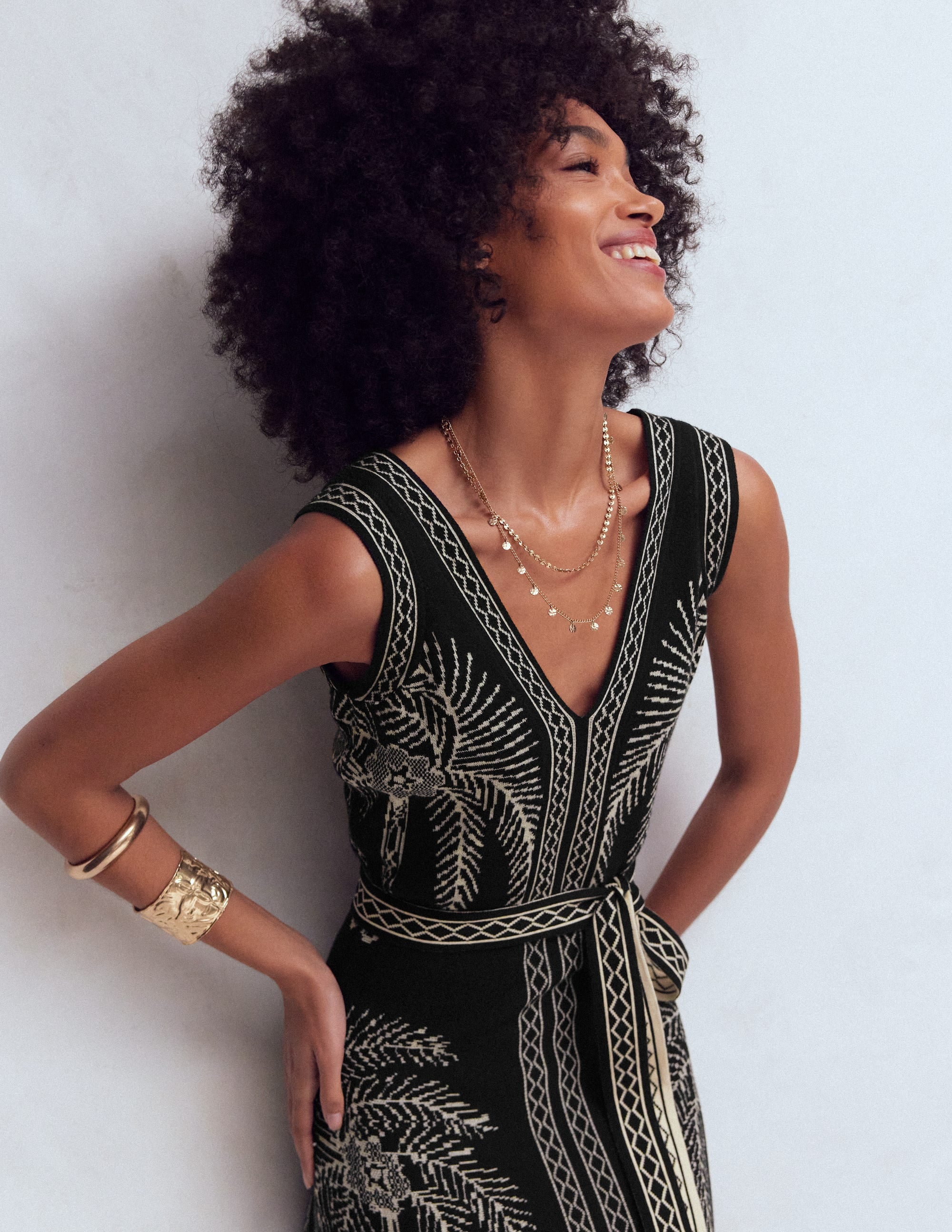 V Neck Jacquard Dress