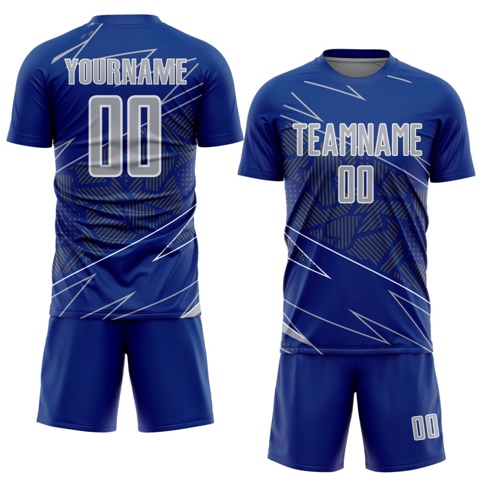 Soccer Uniform Lines Sublimation Sports Gray-White Custom Jersey Royal