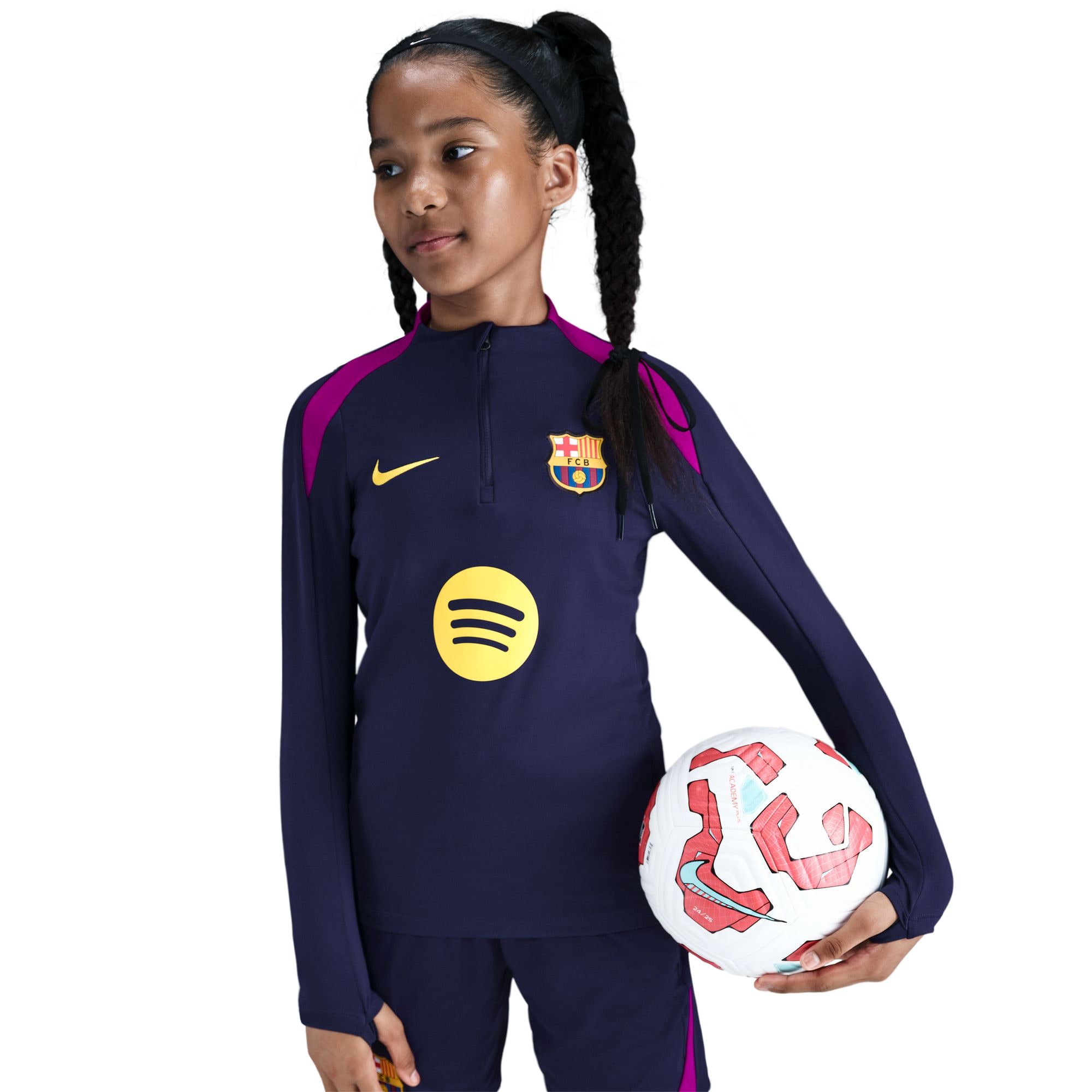 [SJH] Barcelona Youth 2025/26 Strike Drill Quarter-Zip Dri-FIT Long Sleeve Jersey Top - Navy