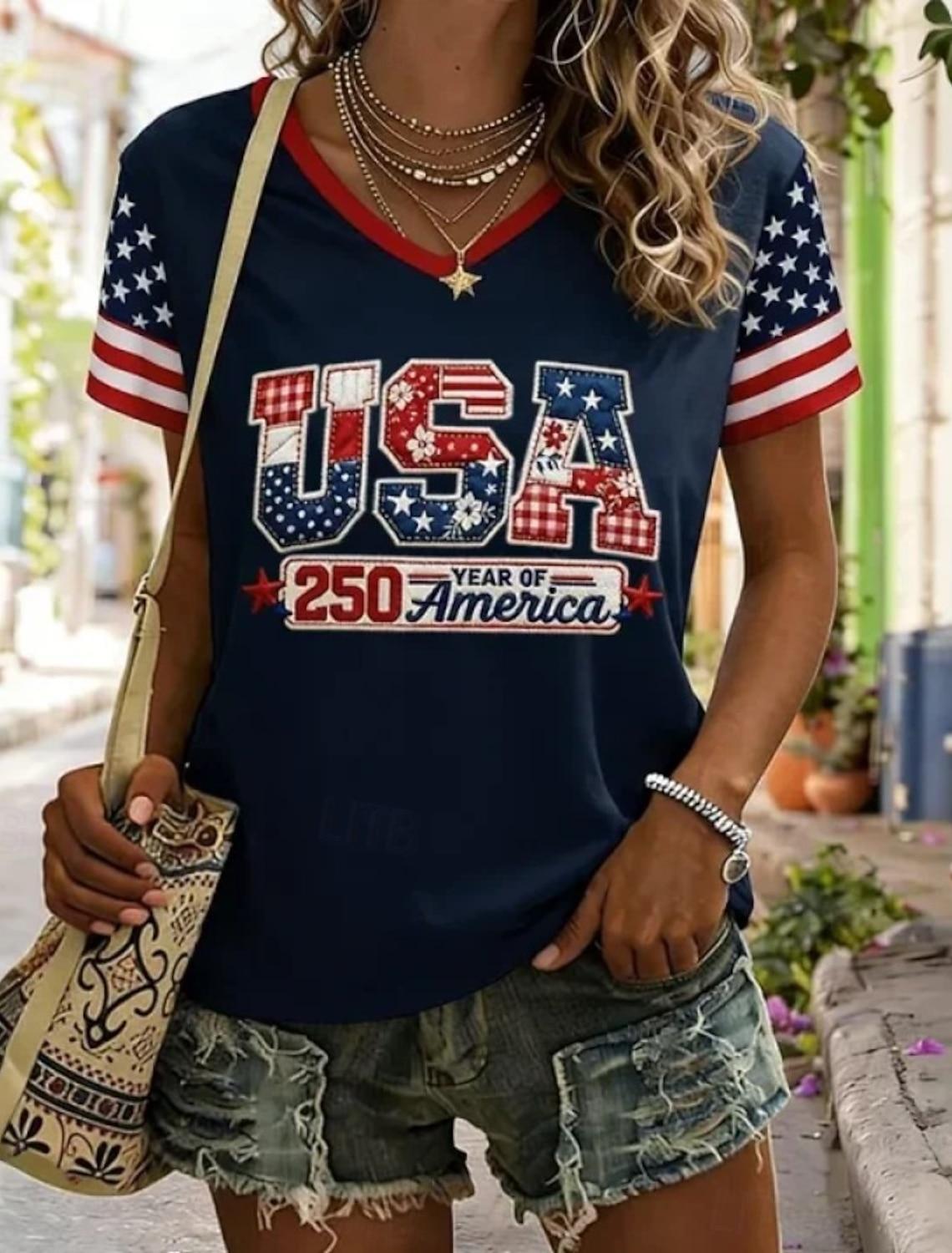 American Independence Day Women's T Shirt Print Graphic Letter American Flag Stylish Classic Casual Short Sleeve Crew Neck Regular Tops Daily Black Summer Spring