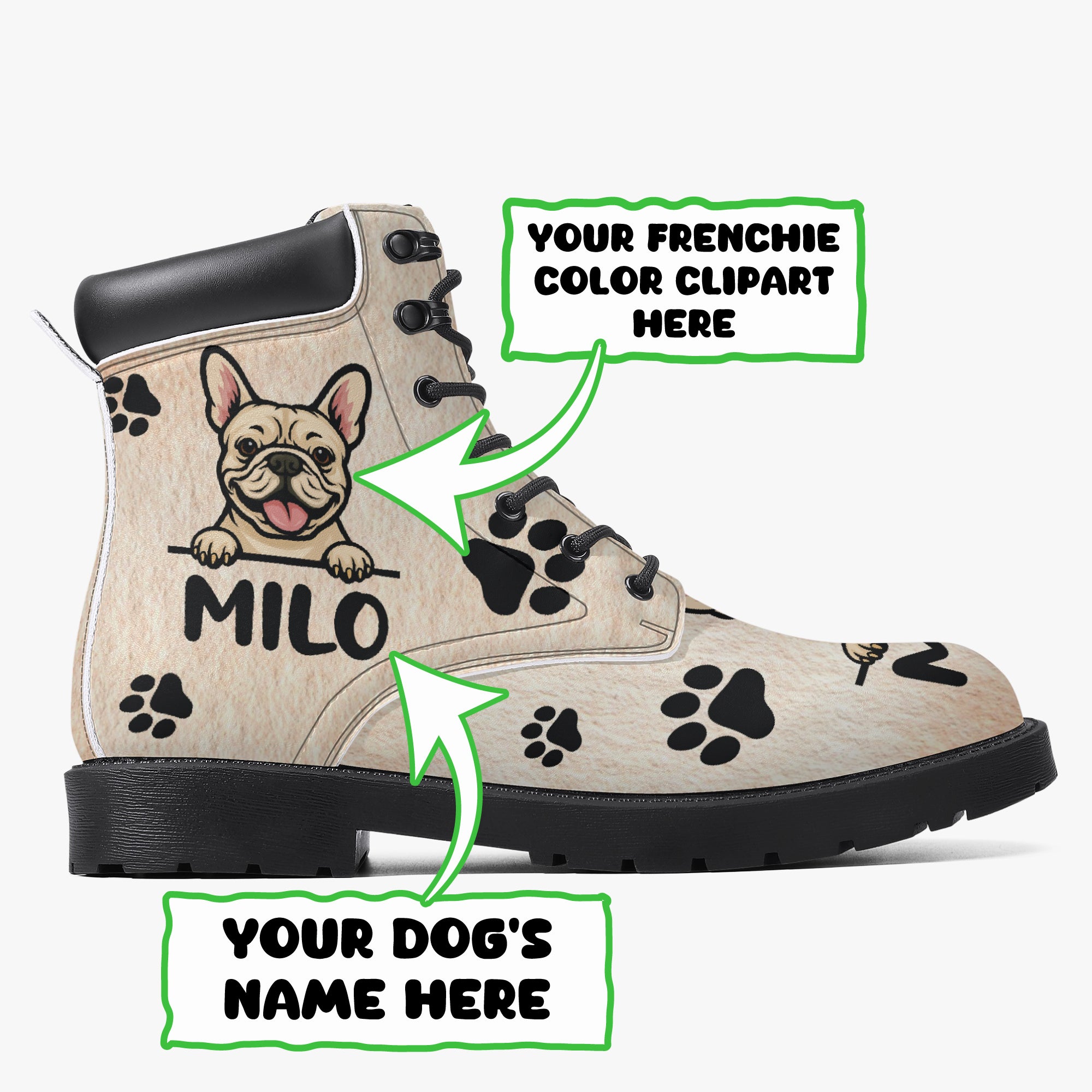 Olympia - Dog Owner Personalized Casual Leather Boot For Frenchie Fans
