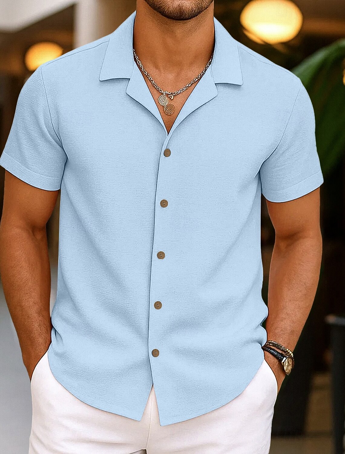 Men's Shirt Linen Shirt Summer Shirt Beach Wear Button Up Shirt Plain Vacation Casual Black Pink Navy Blue Green Long Sleeve Turndown Spring & Summer Clothing Apparel