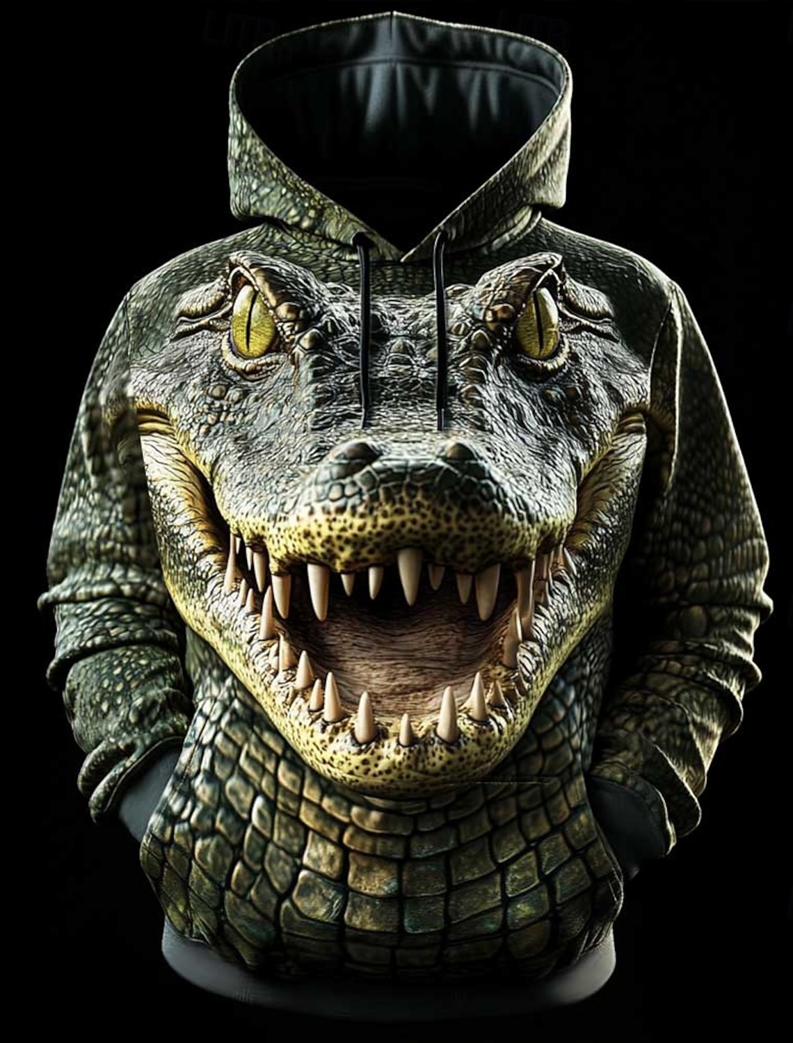 Mens Pullover Hoodie 3D Crocodile Graphic Print Realistic Alligator