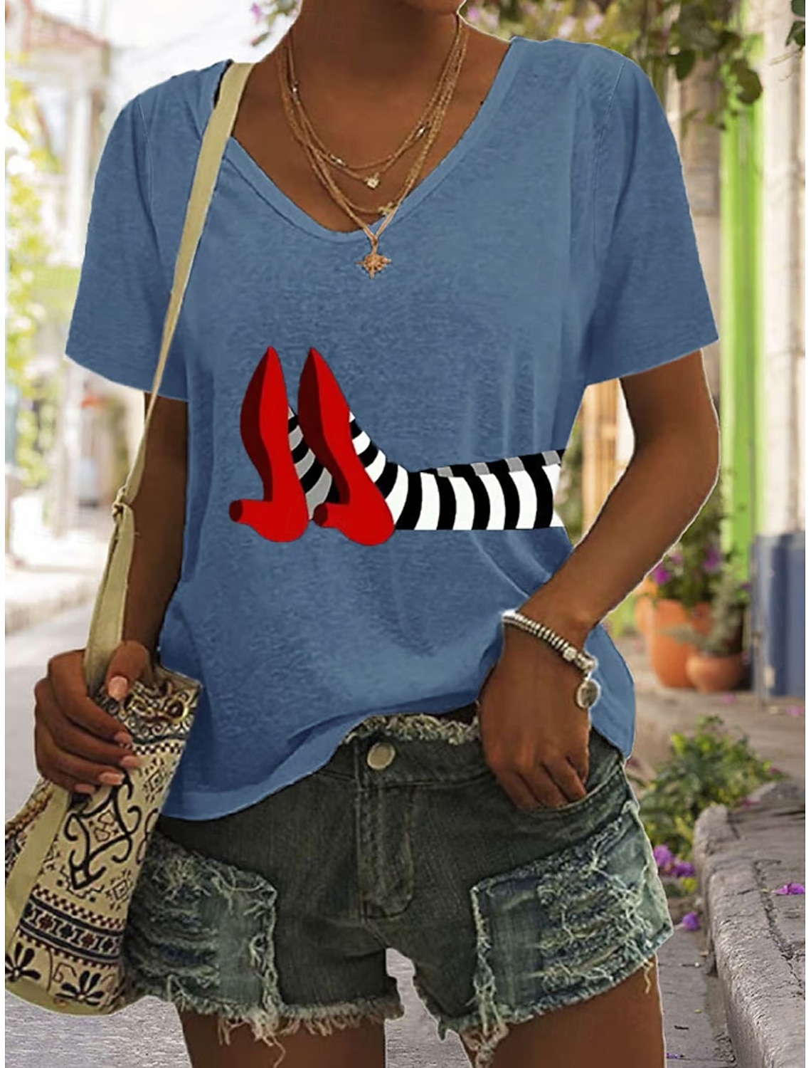 Women's T shirt Witch Graphic Vintage Stylish Classic Short Sleeve V Neck Regular Tops Daily Print Black White Blue Green Summer Spring