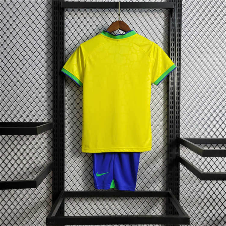 Authentic Kids Brazil World Cup 2022 Home Soccer Kit ShirtShorts