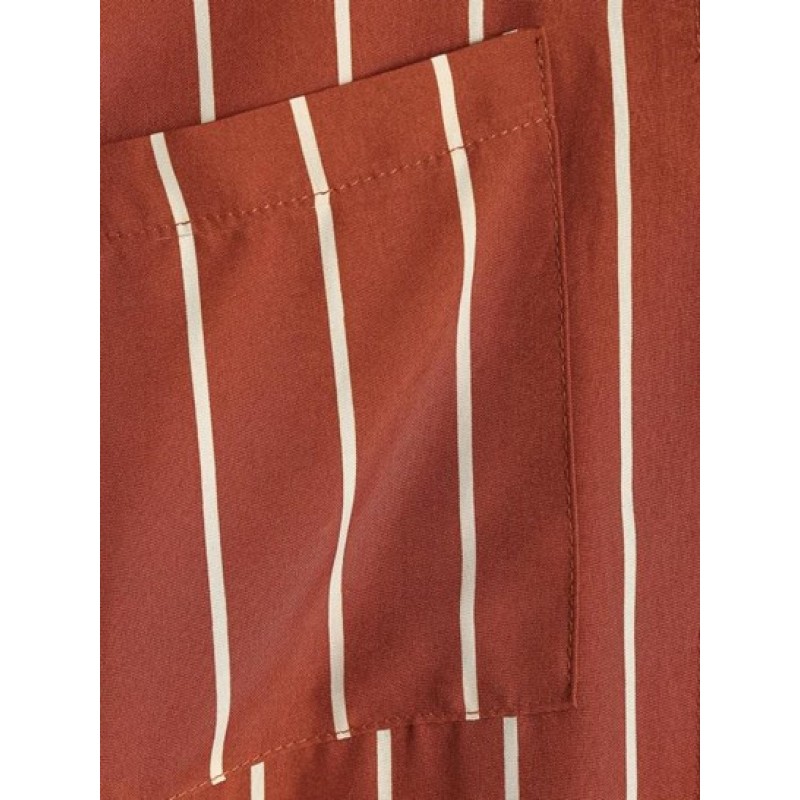 Stripes Shirred Sleeve Tie Button Down Shirt QN4206