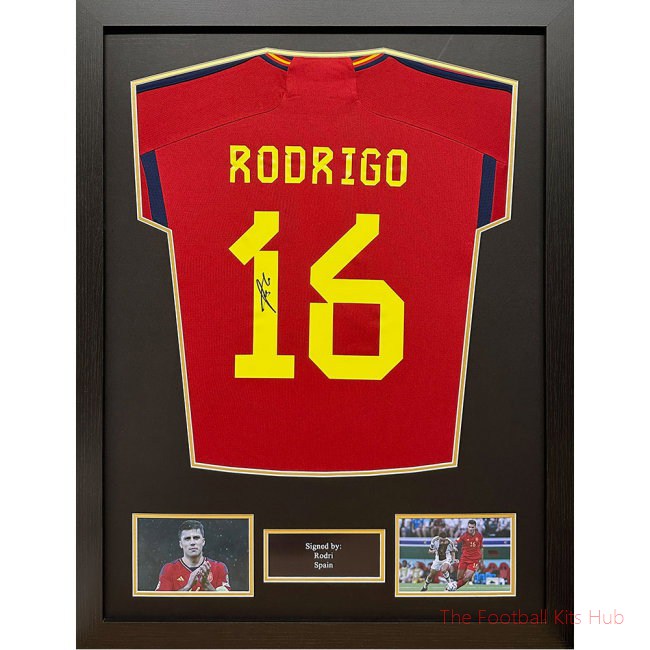 Men Spain Rodri Signed Shirt (Framed) UEFA Euro