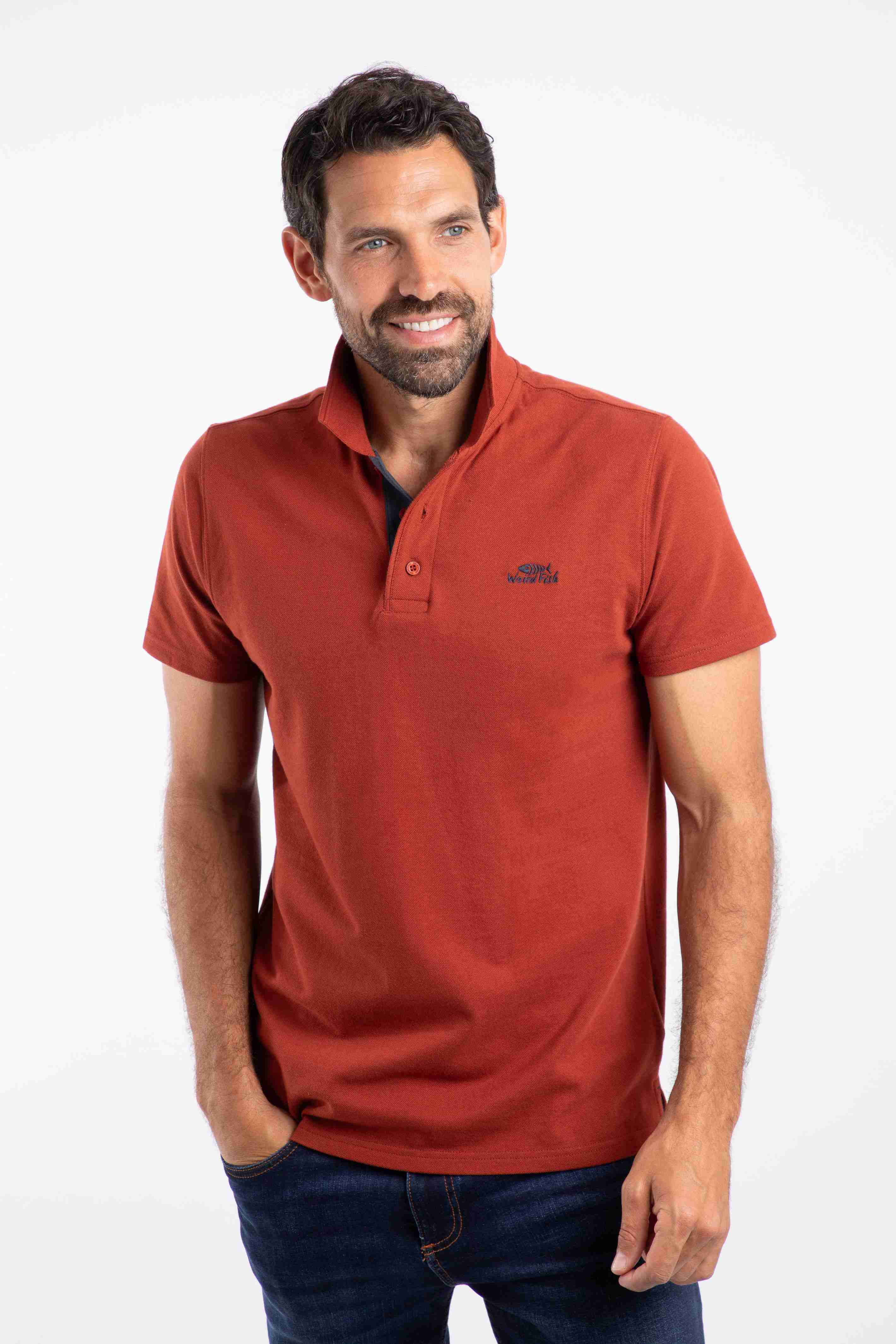 Miles Pique Polo Shirt Burnt Henna