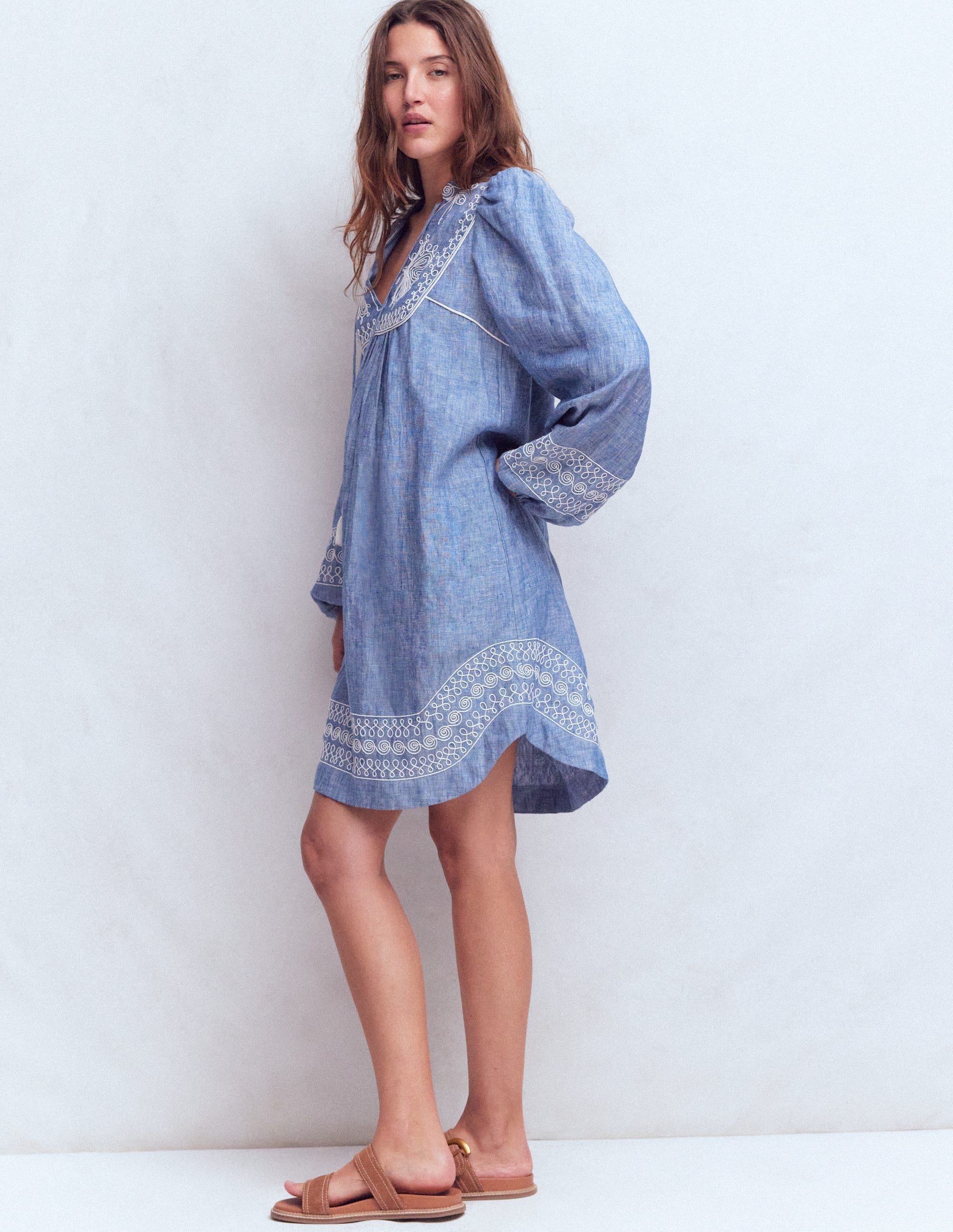 Pia Linen Yoke Tassel Dress