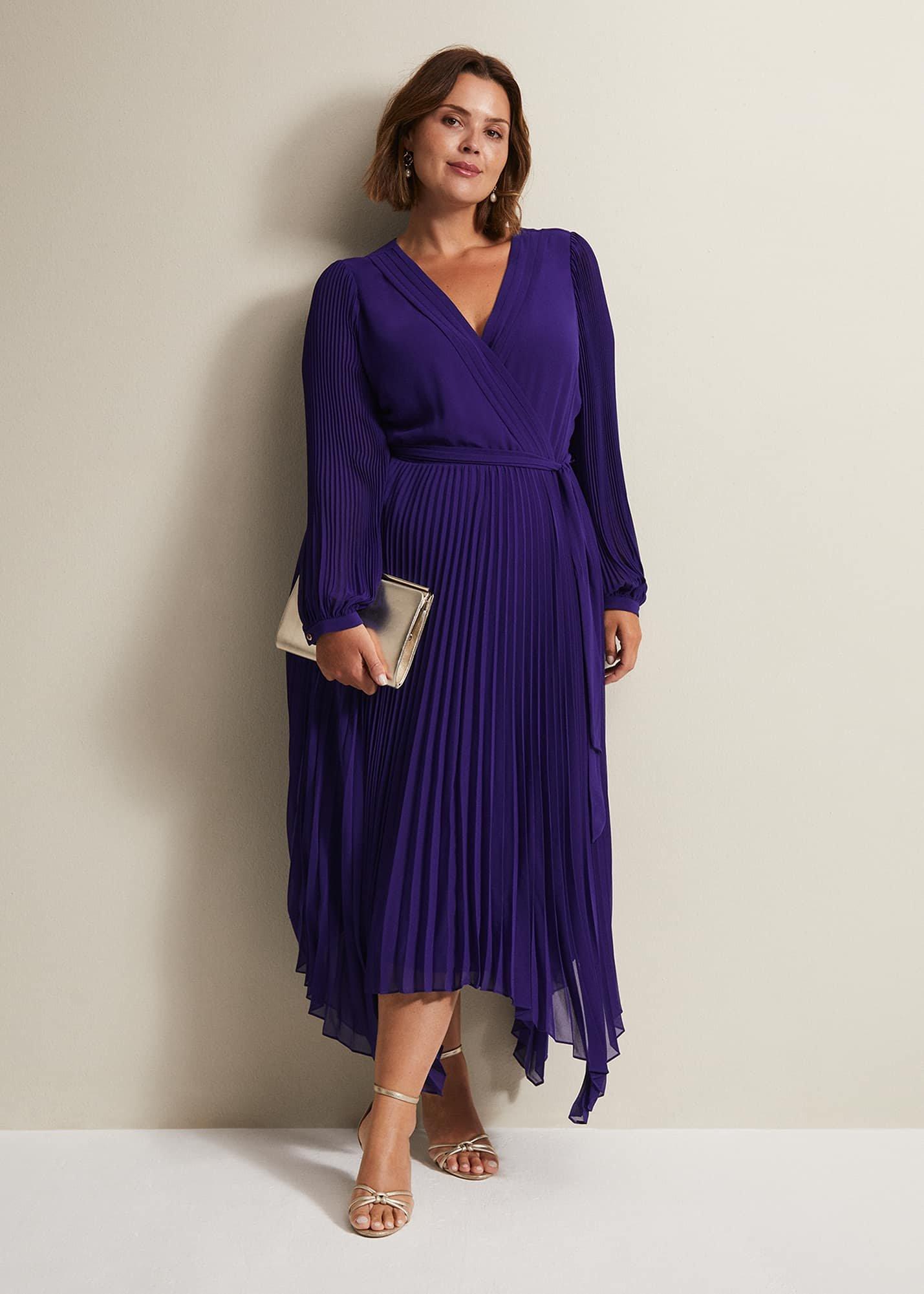 Petra Blue Pleated Midi Dress