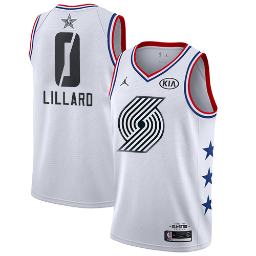 Elite Blazers #0 Damian Lillard 2019 Icon NBA Swingman Jersey White -