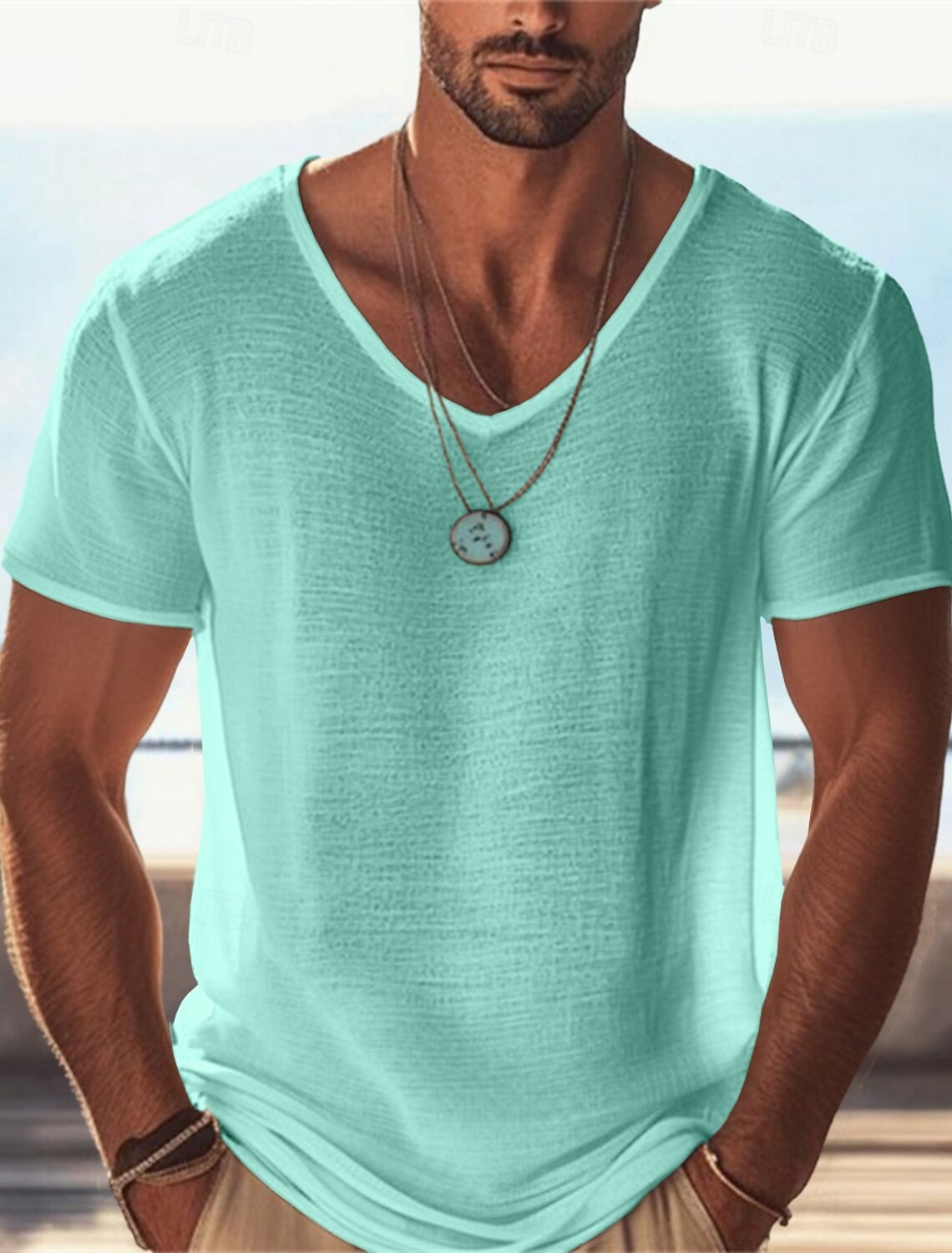 Men's T Shirt Tee Top Long Sleeve V Neck Summer Spring Plain Fashion