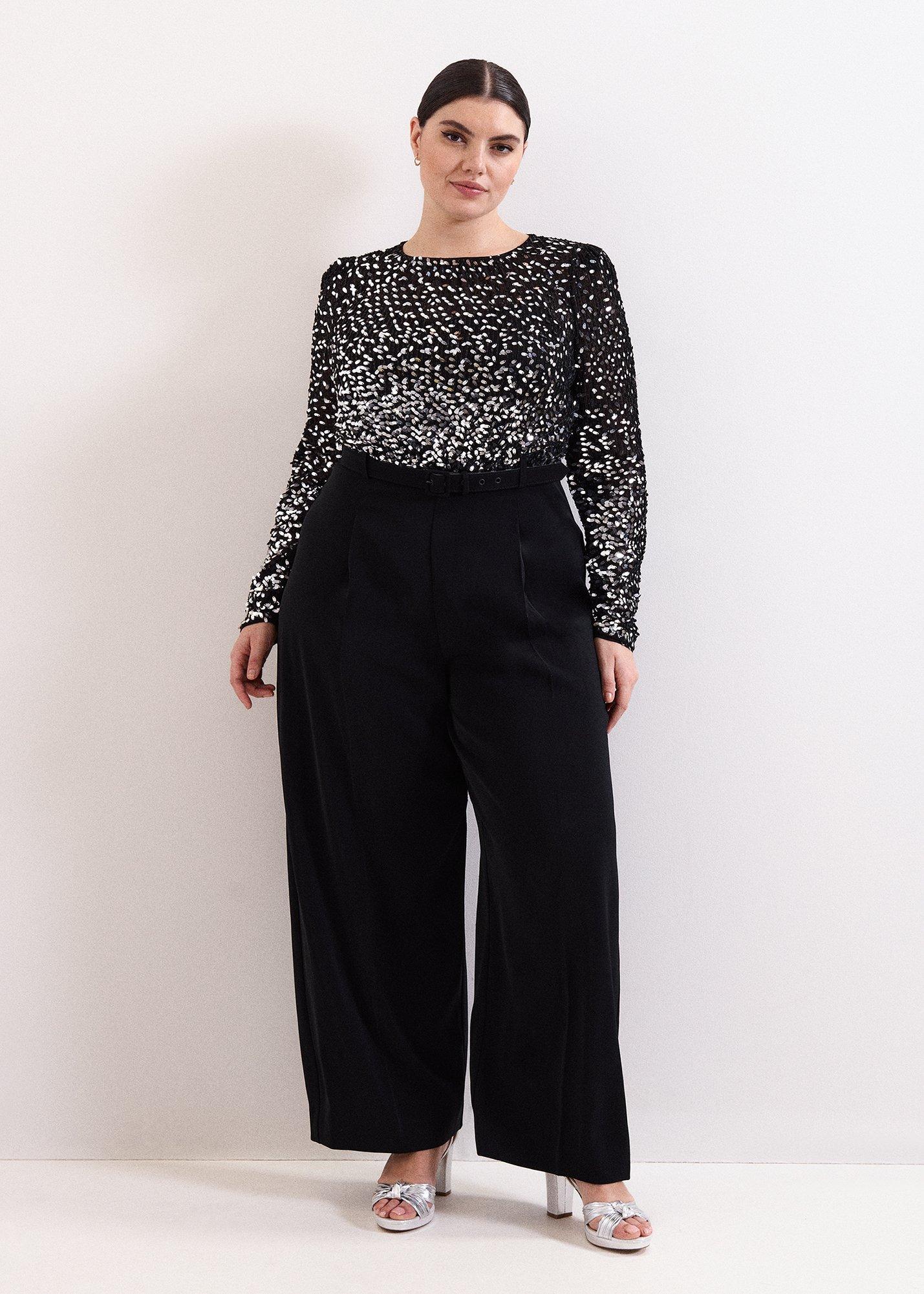 Shio Black Sequin Top Wide Leg Jumpsuit