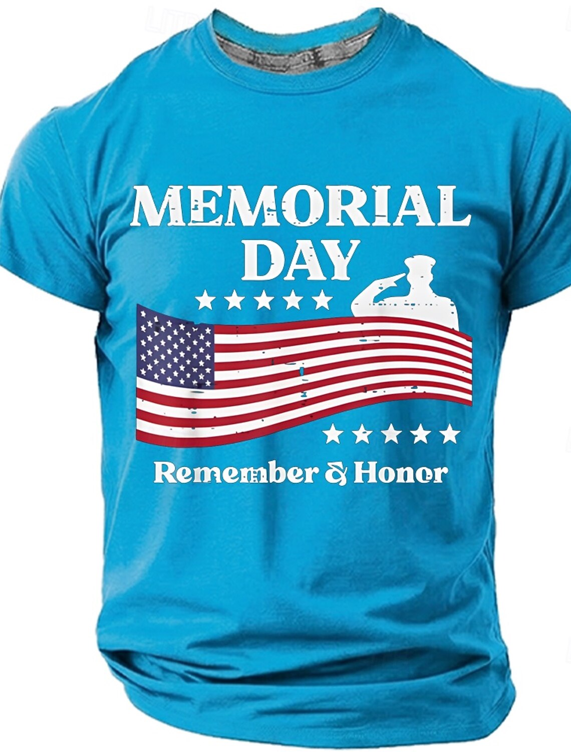 Memorial Day Remember & Honor Men's American Flag Saluting Soldier Patriotic Vintage Graphic T Shirt Short Sleeve Crew Neck Casual Tee Designer Clothing Apparel S M L XL XXL XXXL