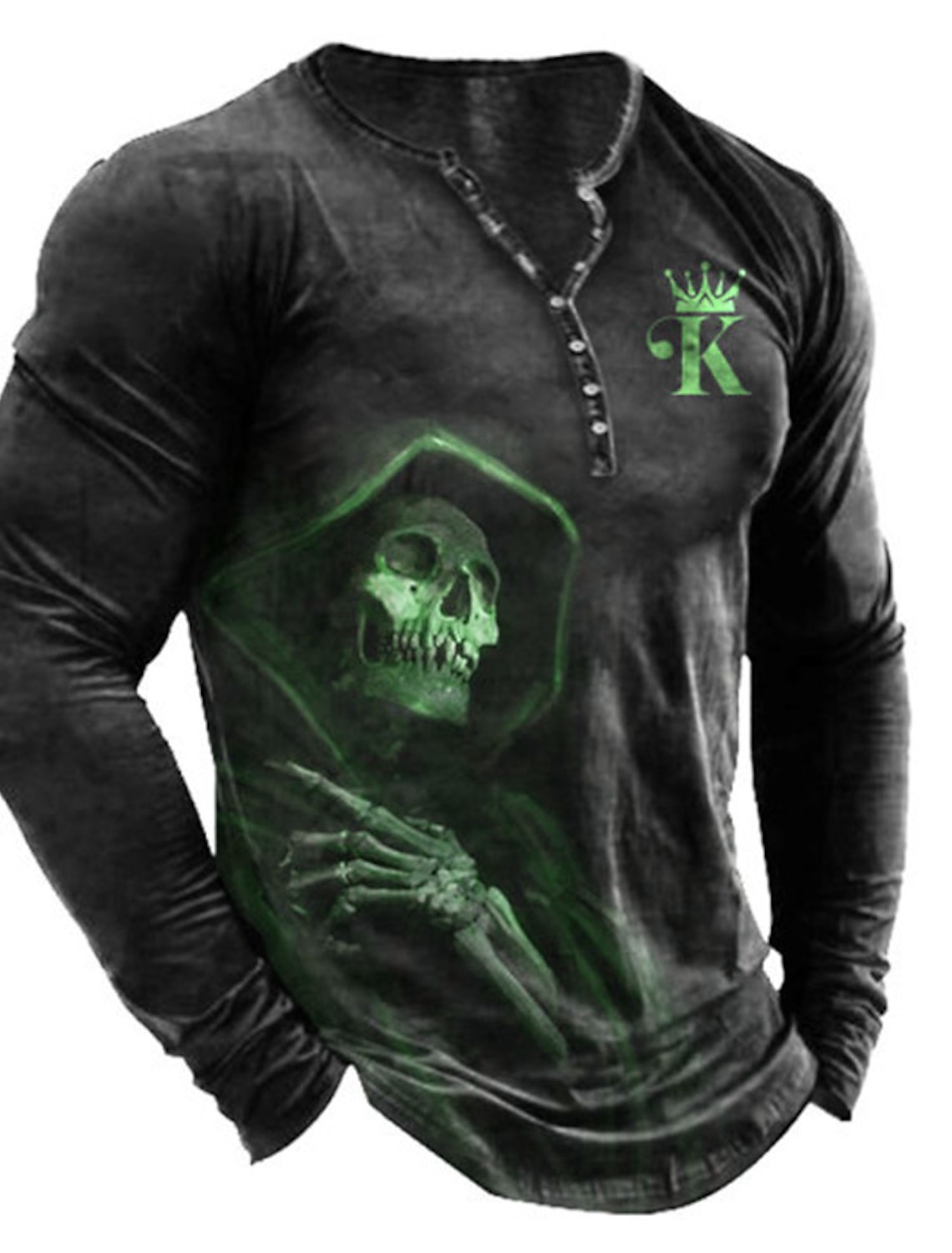 Men's T shirt Tee Henley Graphic Skull Black White Blue Green Gray 3D