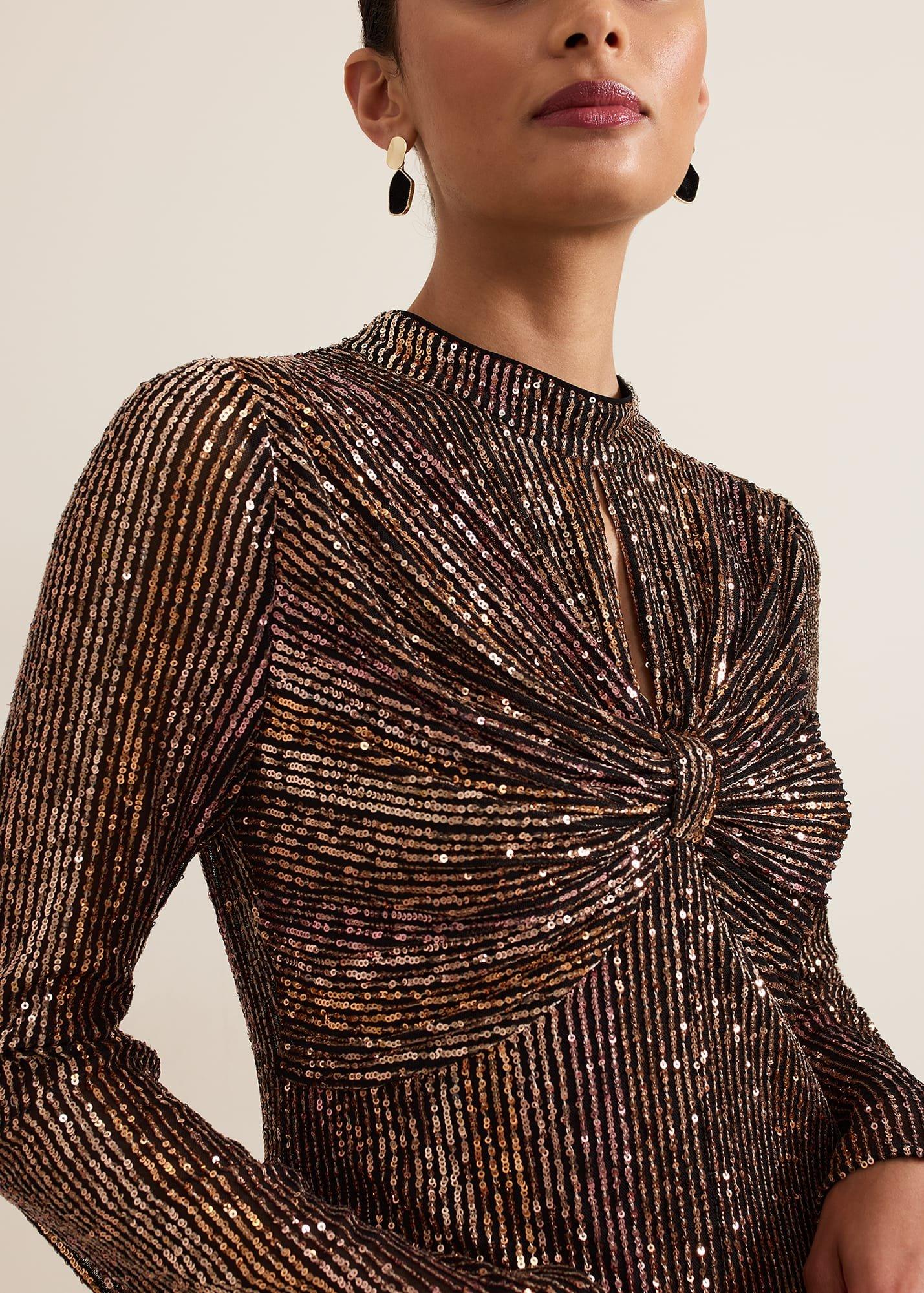 Renila Sequin Long Sleeved Maxi Dress