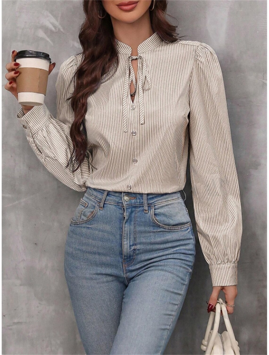 Women's Shirt Blouse Stylish Casual Striped Regular Tops Long Sleeve V Neck Patchwork Regular Fit Work Daily Going out Summer Spring Fall