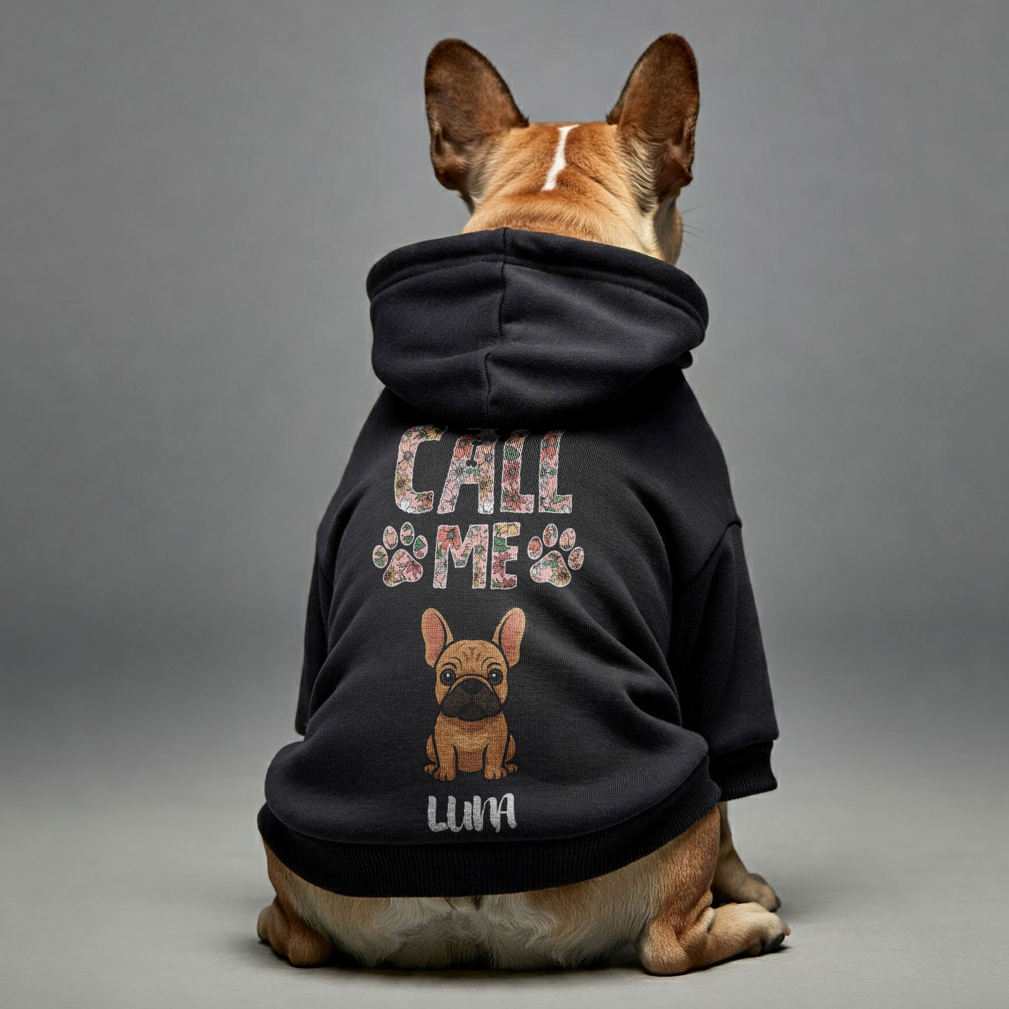 Call me - Personalized French Bulldog hoodies with funny quotes, custom name, and custom clipart matching your Frenchie's color – Stylish, Cozy, and Premium 100% Cotton