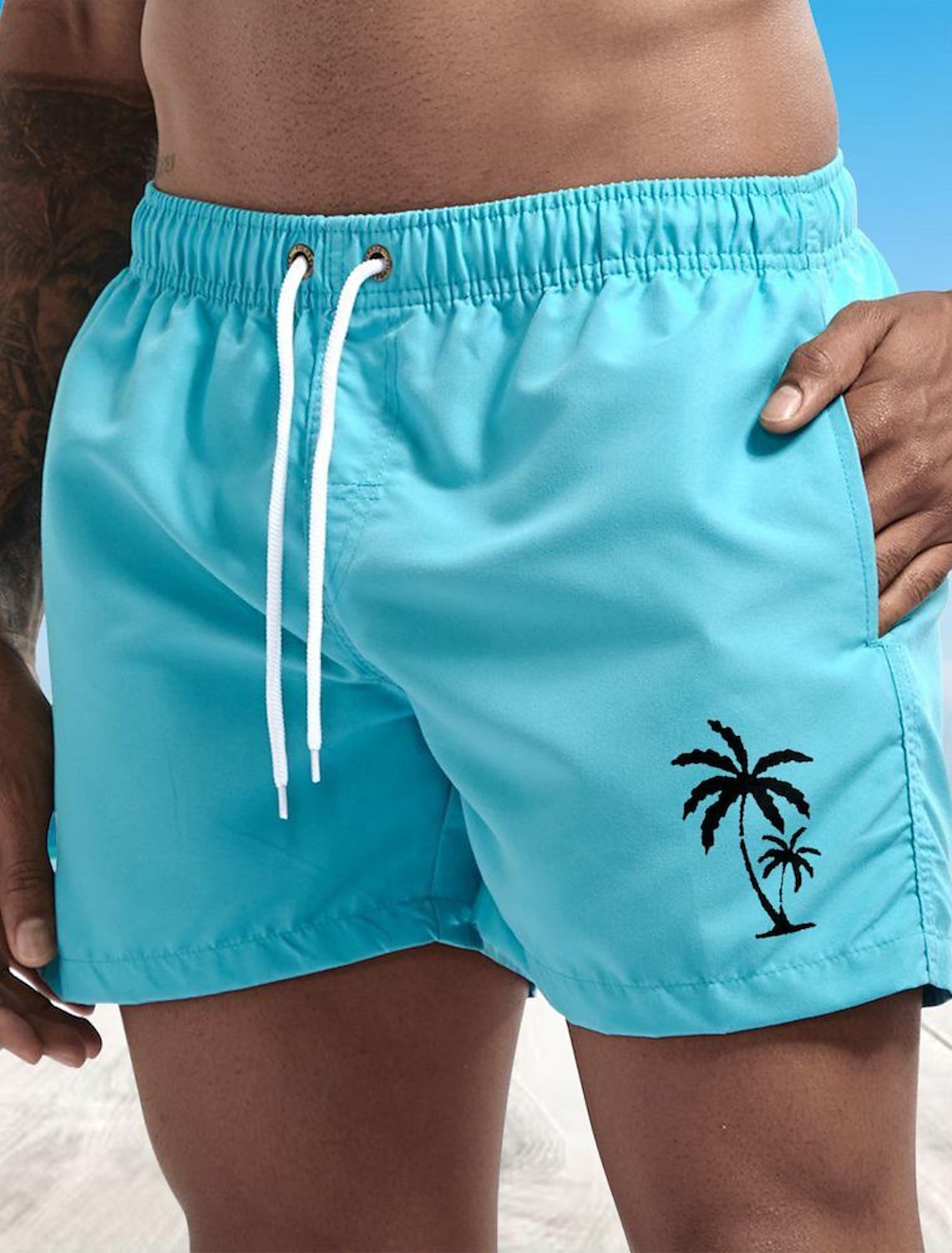 Men's Board Shorts Swim Shorts Swim Trunks Drawstring with Mesh lining Elastic Waist Coconut Tree Comfort Quick Dry Short Holiday Beach Weekend Fashion Casual Black White Micro-elastic