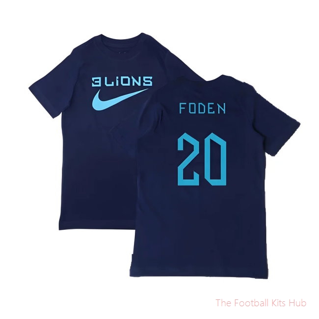 2022-2023 England Three Lions Tee (Navy) - Kids (Foden 20)