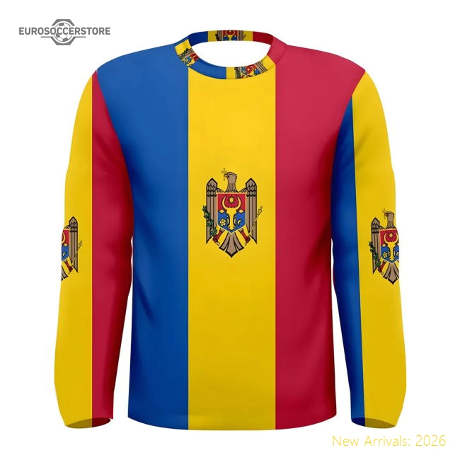 Moldova Flag Long Sleeve Sublimated Sports Game Replica Jersey