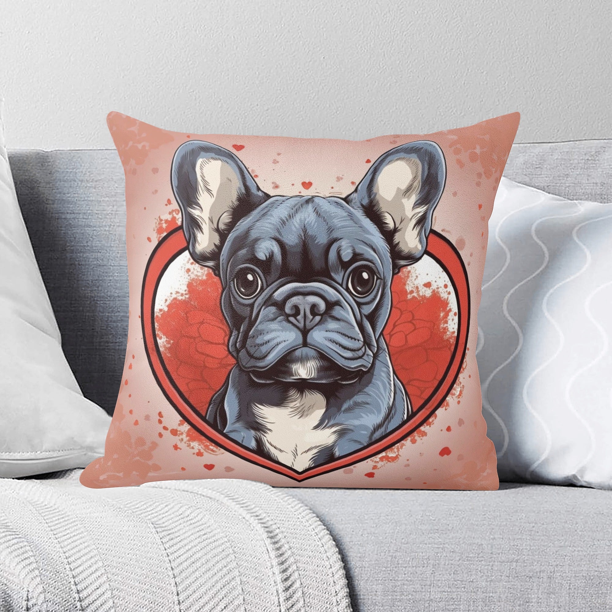 French Bulldog Frenchie Love Double Side Printing Pillow Cover Durable Dog Item