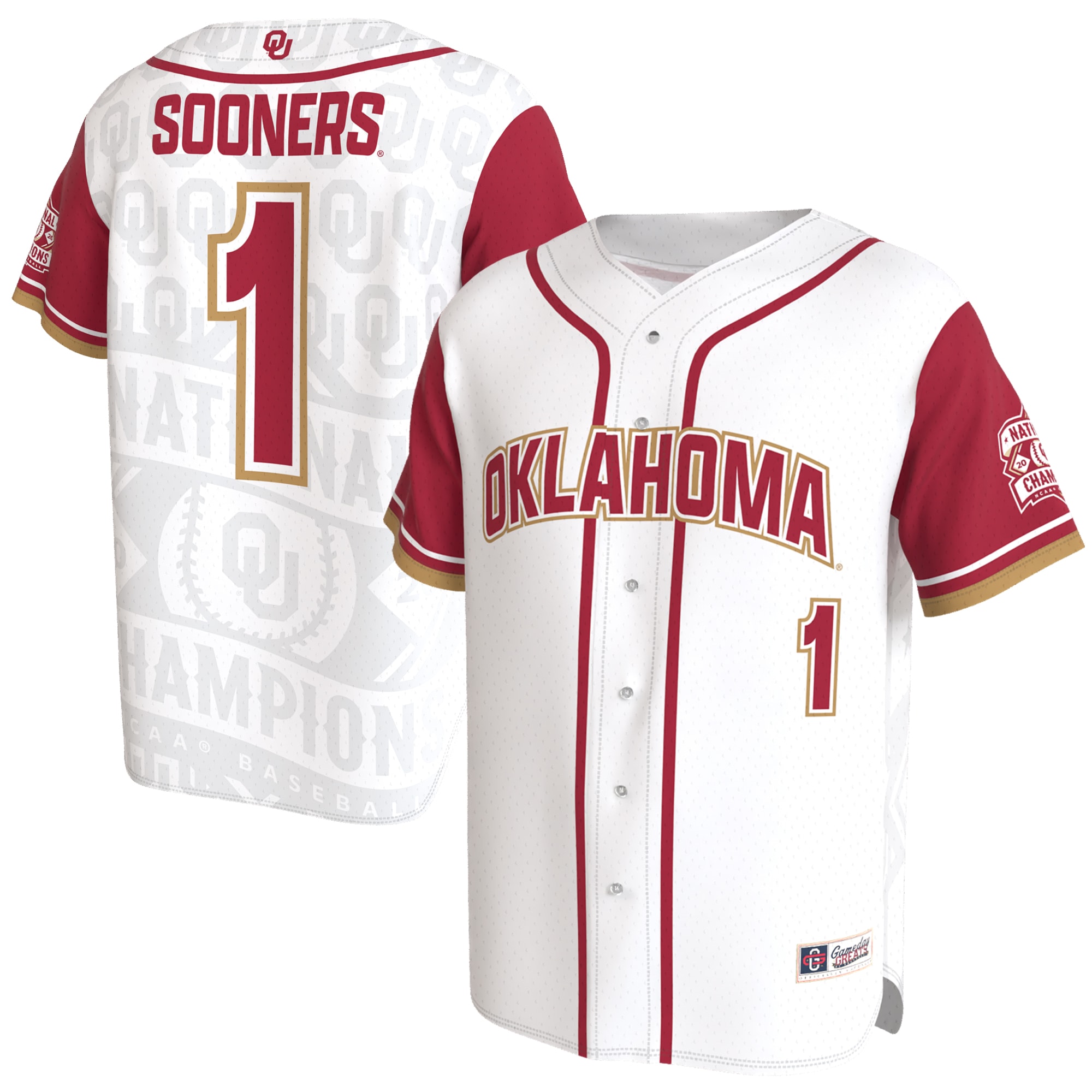 [NJP] Oklahoma Sooners GameDay Greats Youth 2026 NCAA Baseball Men's College World Series Champions Lightweight Jersey - White