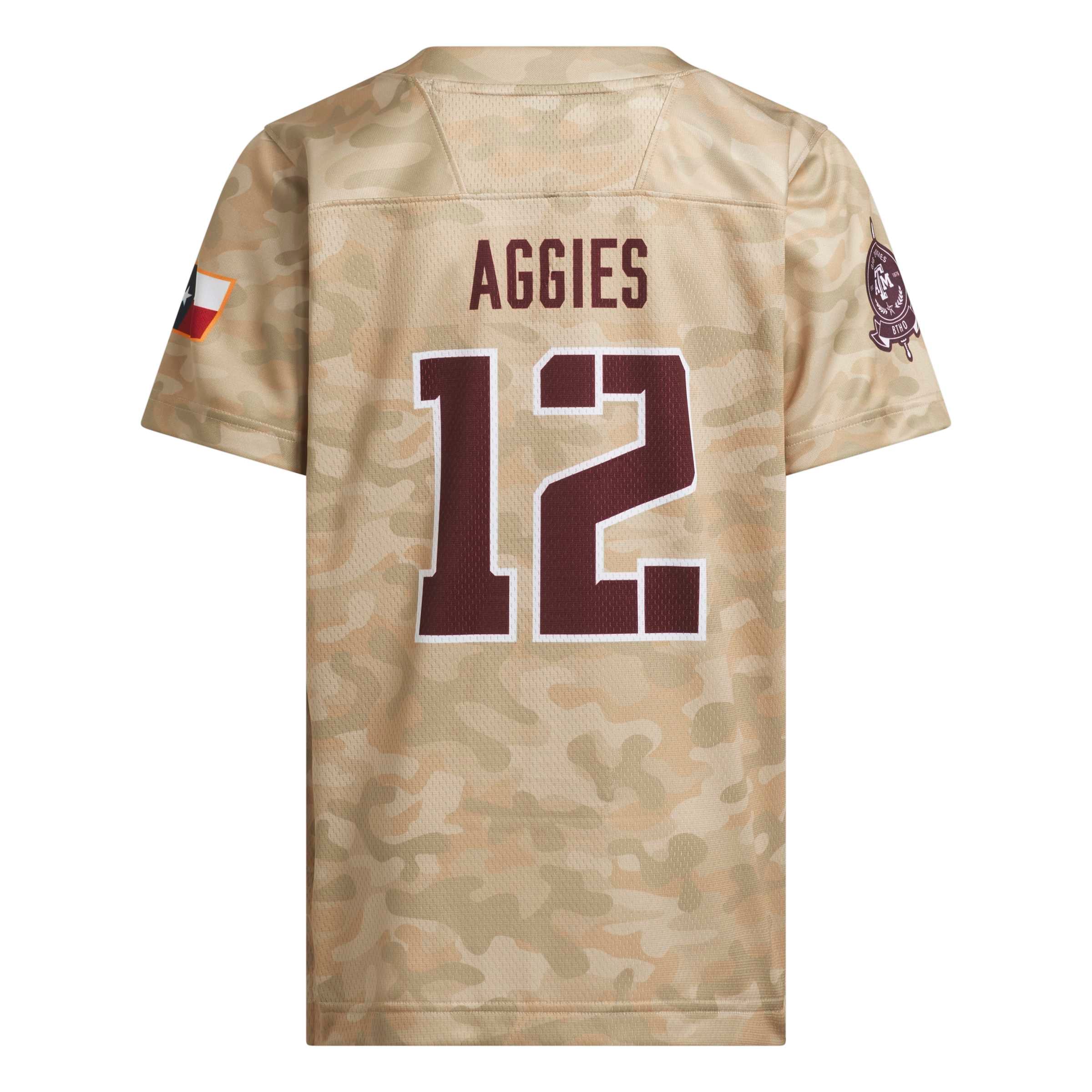 Youth #12 Beige Texas A&M Aggies Honor & Support Strategy Football Jersey