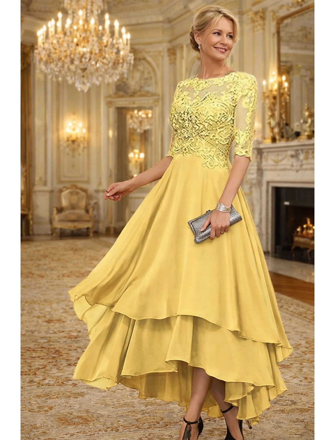 A-Line Asymmetrical Party Dress Cocktail Dress Wedding Guest Dress Mother of the Bride Dress Half Sleeve Boat Neck Elegant Simple Formal Wedding Guest with Solid Color