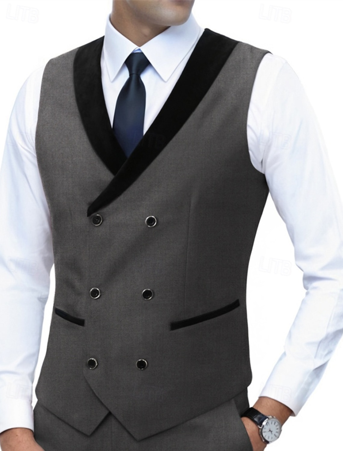 Men's Vest Waistcoat Gilet Business Vacation Party Fashion Casual Spring Fall Pocket Buttons Polyester Comfortable Plain Double Breasted V Neck Regular Fit Blue Black White Royal Blue Vest